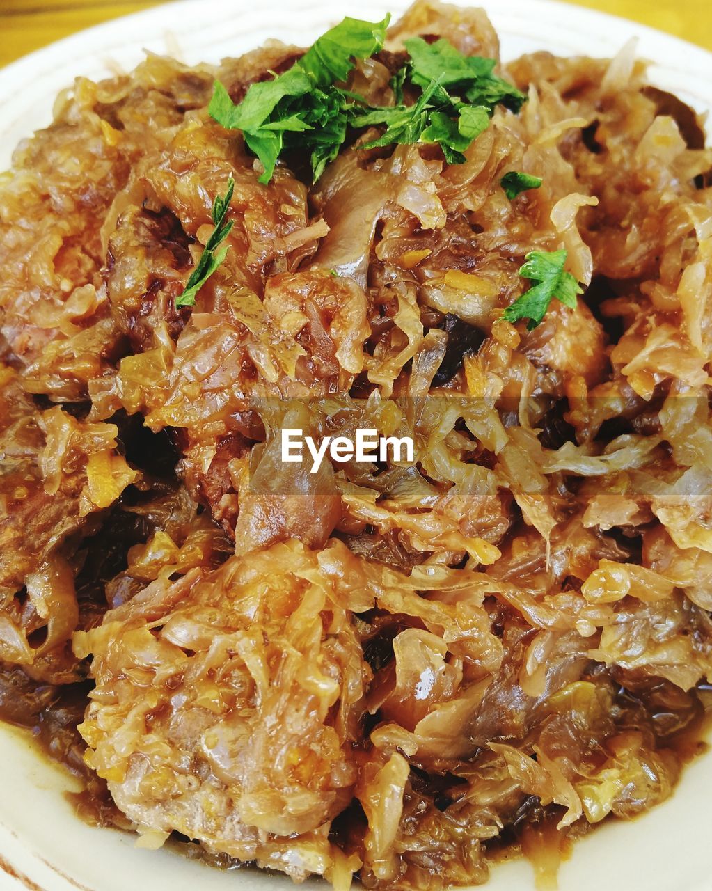 Close-up of bigos served in plate