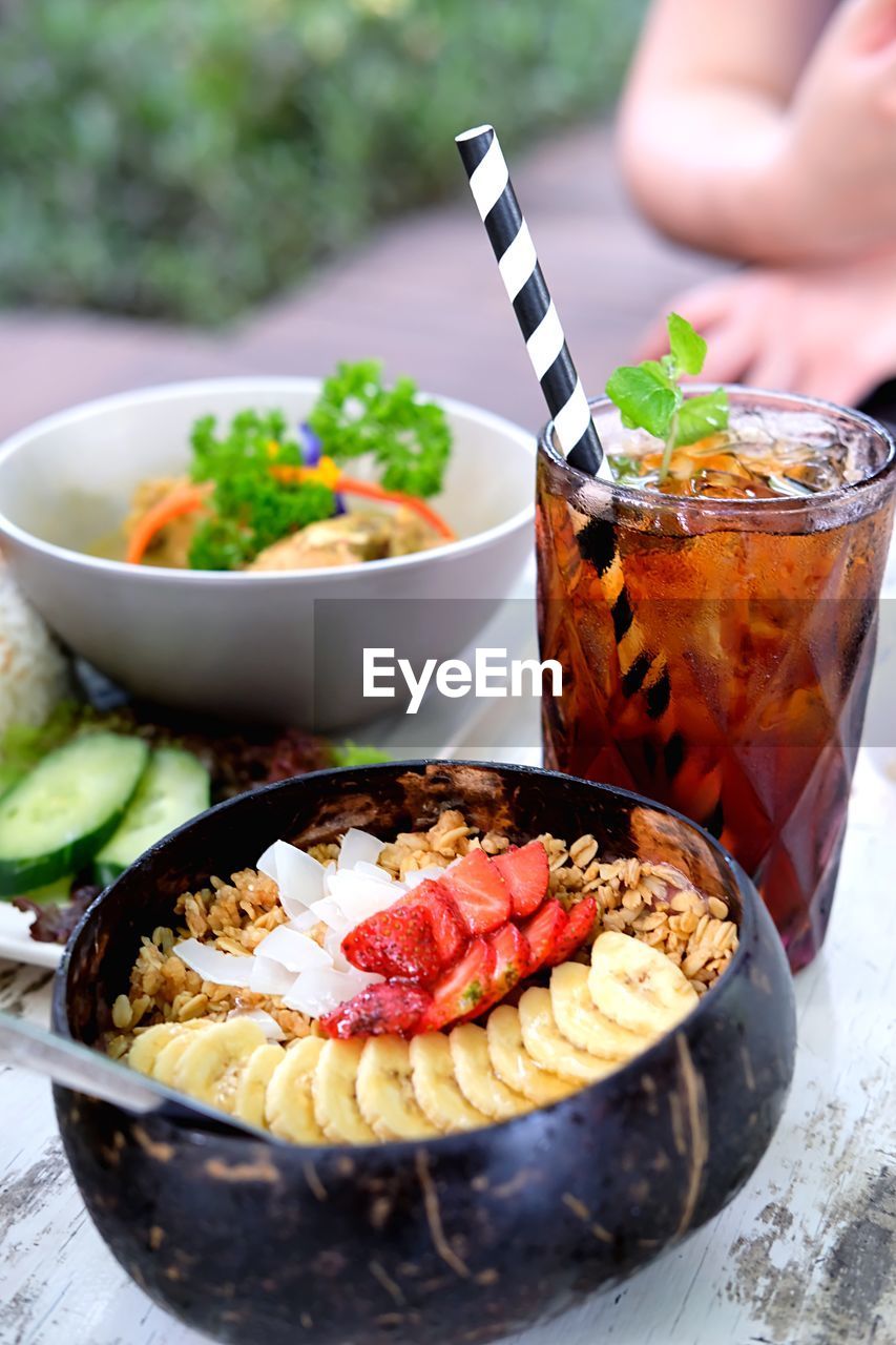 High angle view of food on table