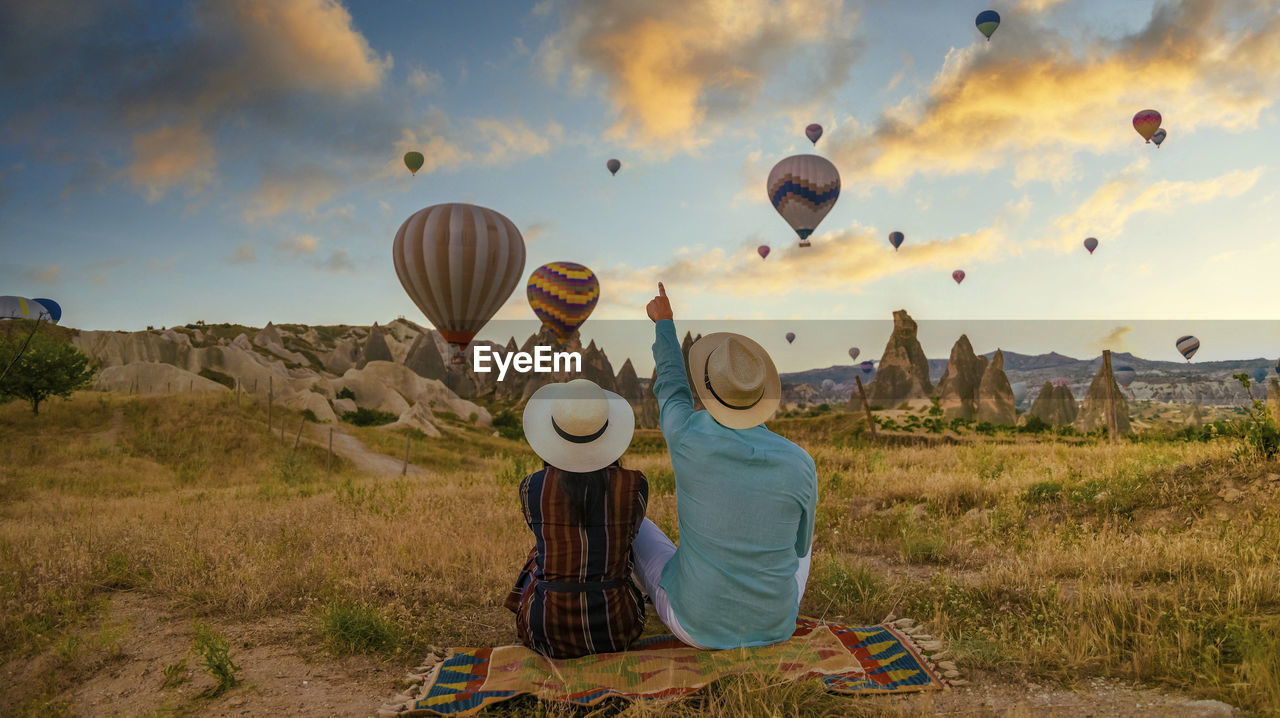 hot air balloons against sky