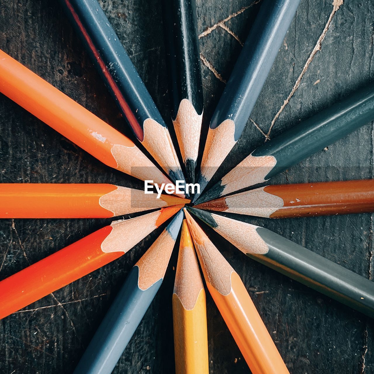 High angle view of multi colored pencils on table