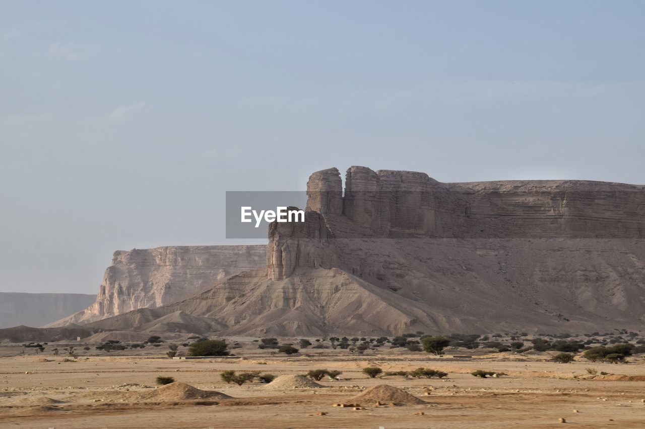 Rock formations on landscape against sky