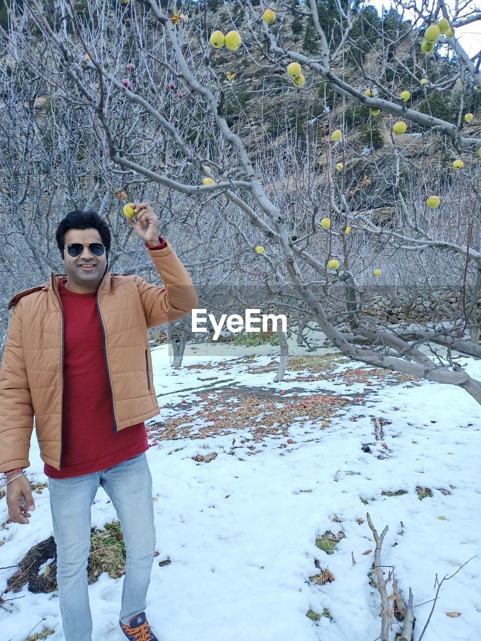 winter, cold temperature, snow, one person, tree, clothing, standing, warm clothing, nature, plant, spring, leisure activity, front view, full length, young adult, adult, footwear, day, portrait, lifestyles, land, fashion, glasses, bare tree, casual clothing, hat, covering, outdoors, branch, looking at camera, frozen, beauty in nature, women, men, forest, sunglasses, holding, environment, jacket, scarf, person, white