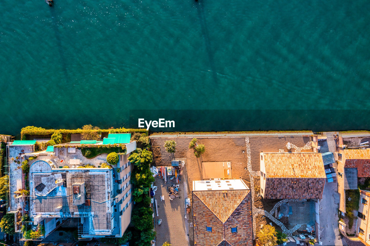 Aerial view of the lido de venezia island in venice, italy.