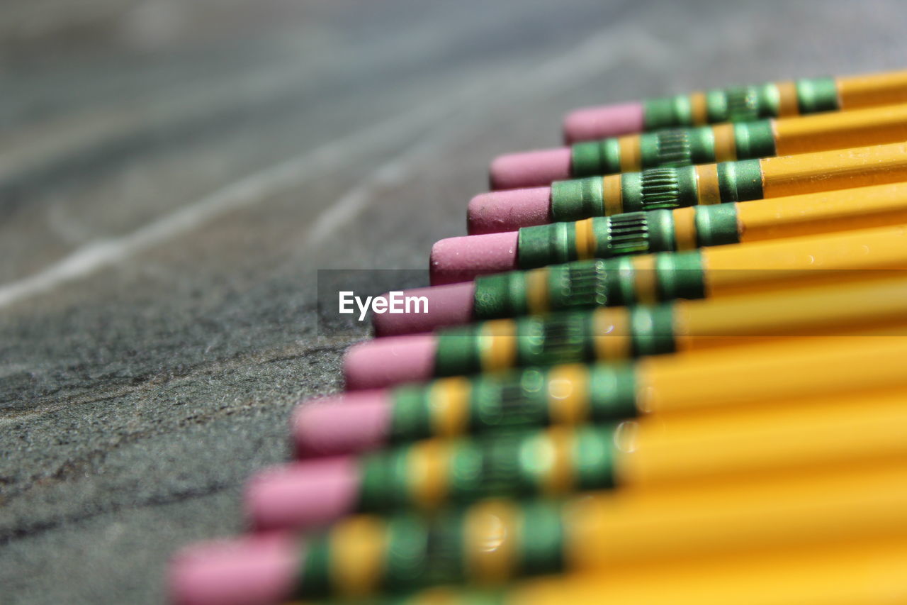 High angle view of pencils