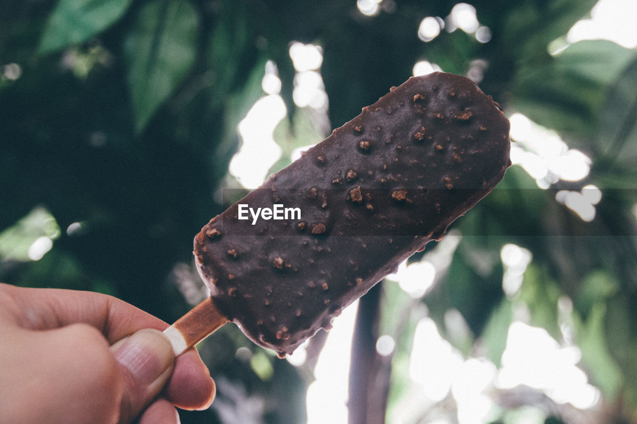 Cropped image of hand holding chocolate ice cream