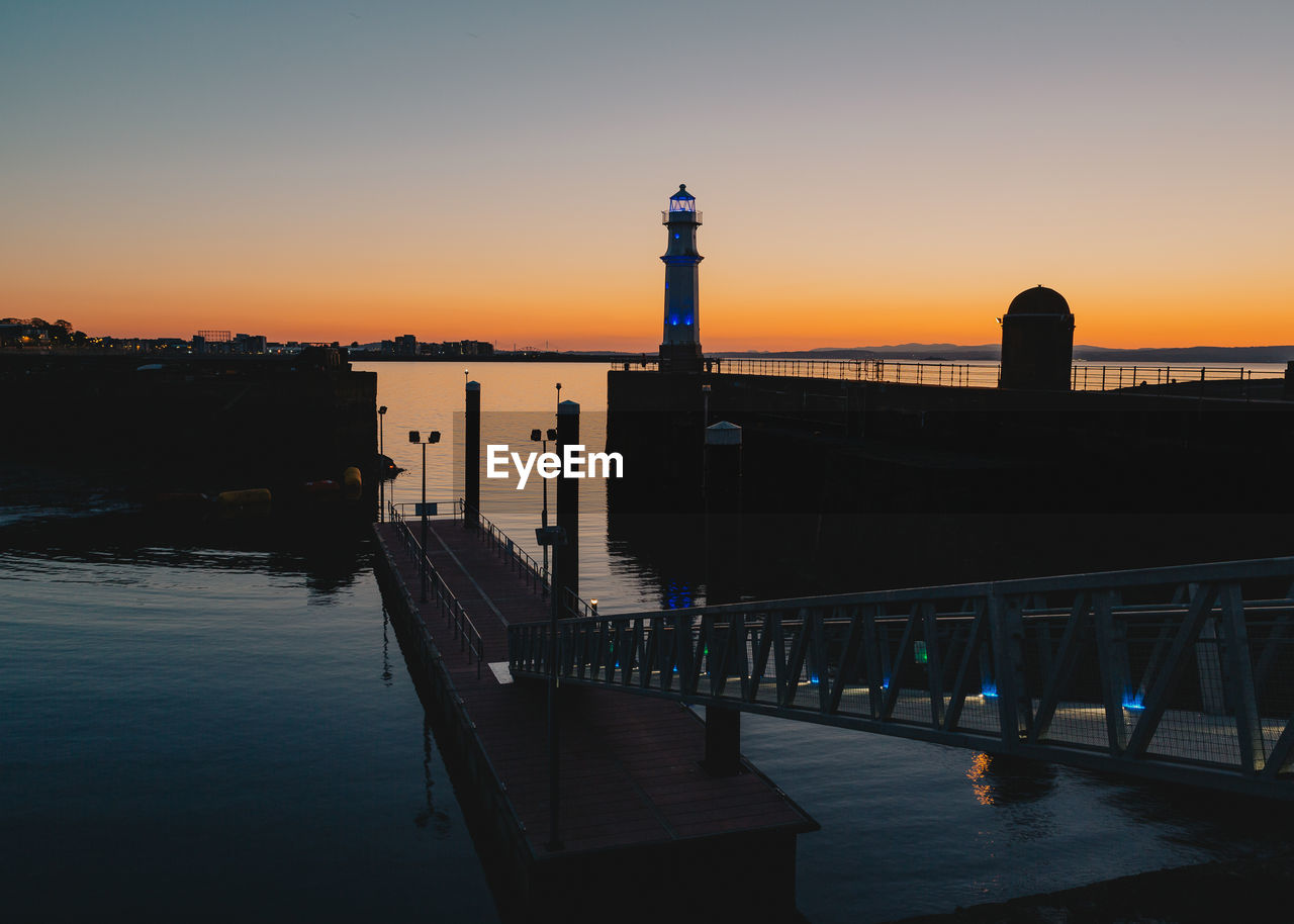 PIER OVER SEA AGAINST SKY DURING SUNSET