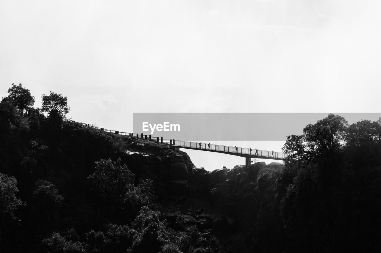 Low angle view of bridge over trees against sky