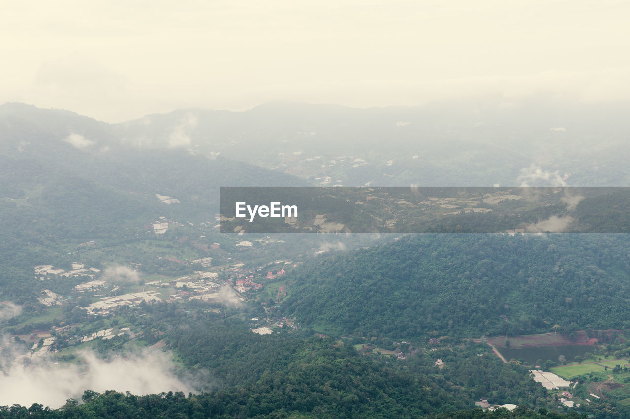 High angle view of mountains against sky