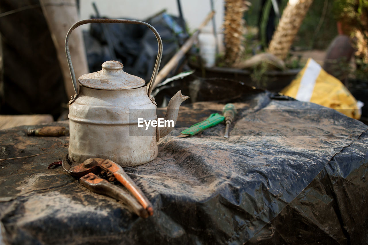 Old aluminum teapot