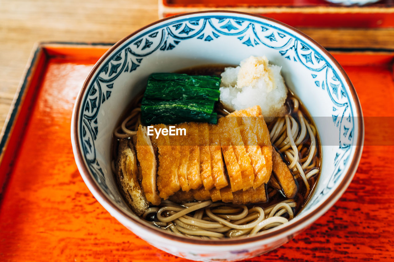 High angle view of food in bowl on table