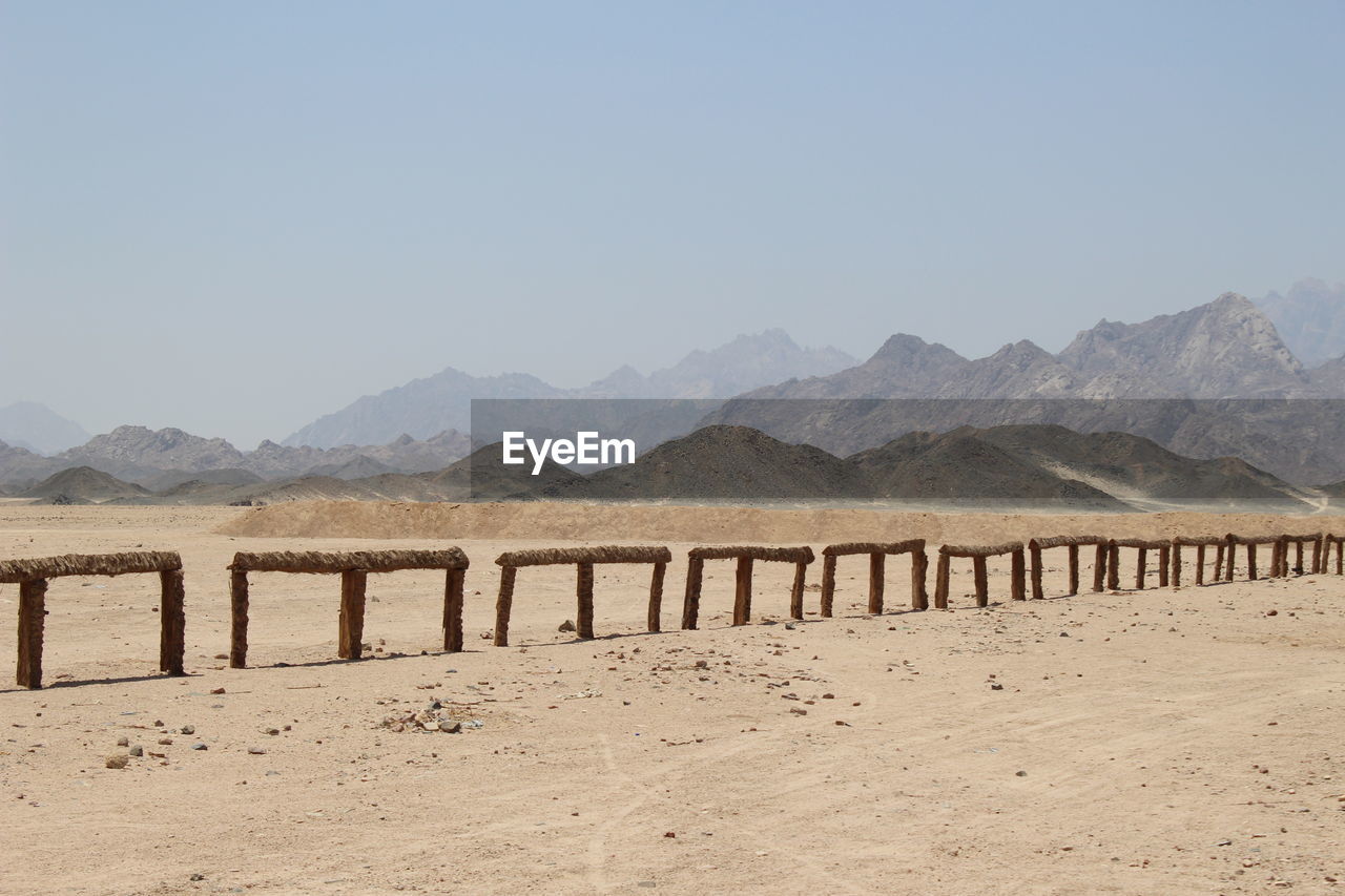 Scenic view of beach against clear sky