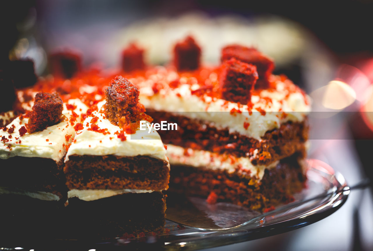 Close-up of red velvet cake