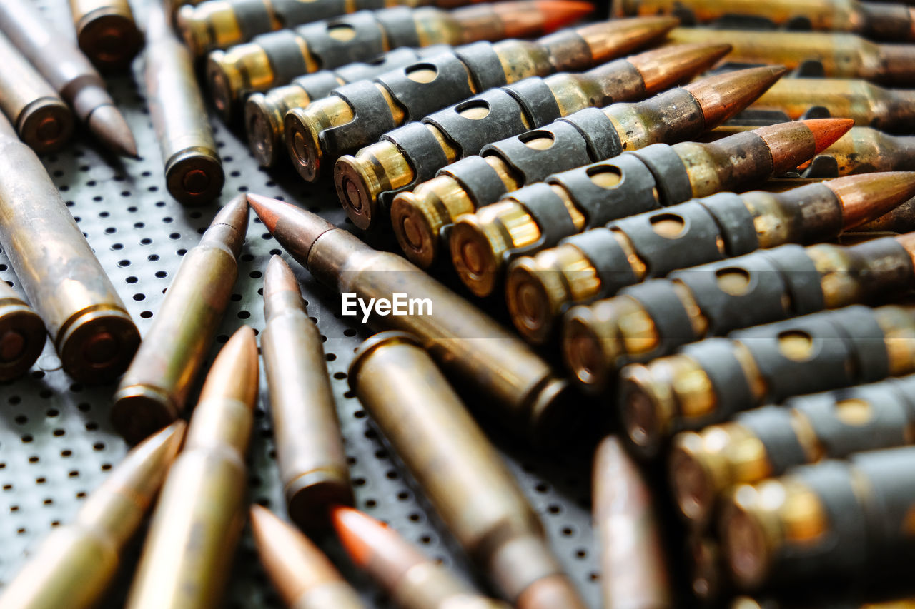 Close up image of rifle bullets