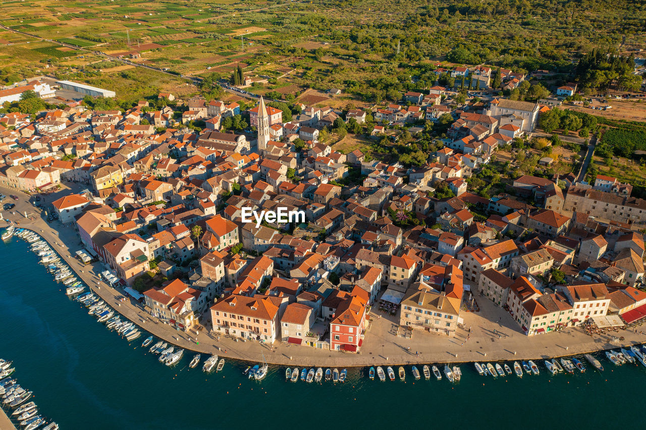 Aerial view of stari grad town on hvar island, croatia