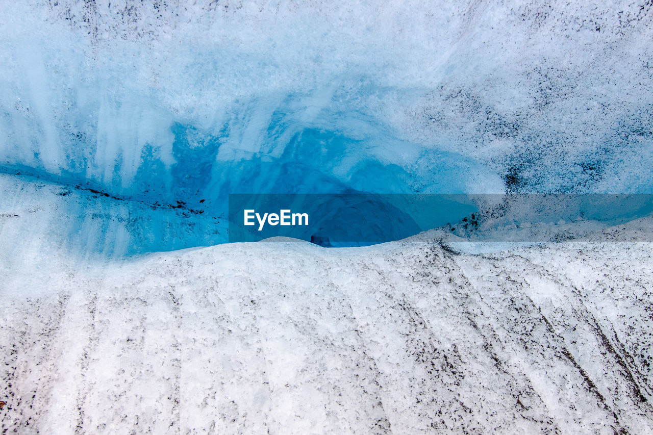 High angle view of crevasse on glacier