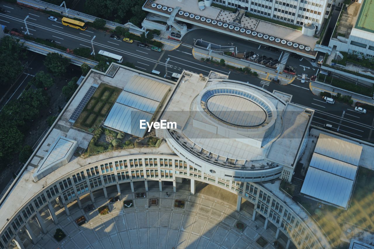 High angle view of buildings in city