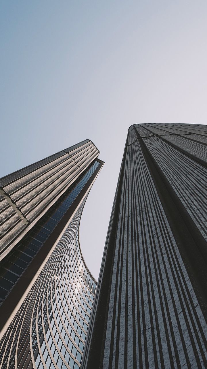 Low angle view of modern building against clear sky