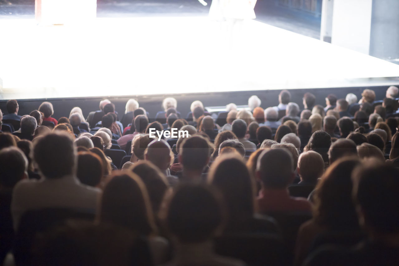 High angle view of crowd in auditorium