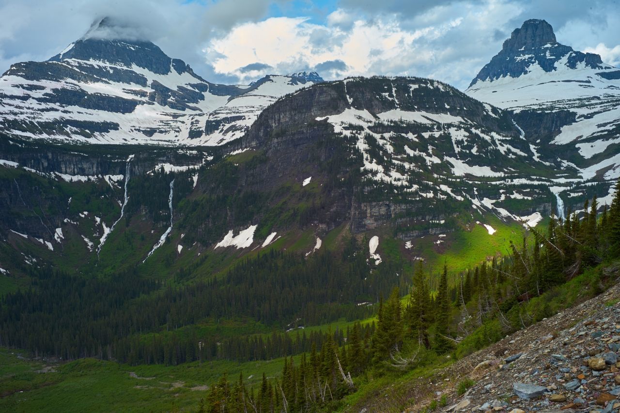 Scenic view of mountains against sky during winter