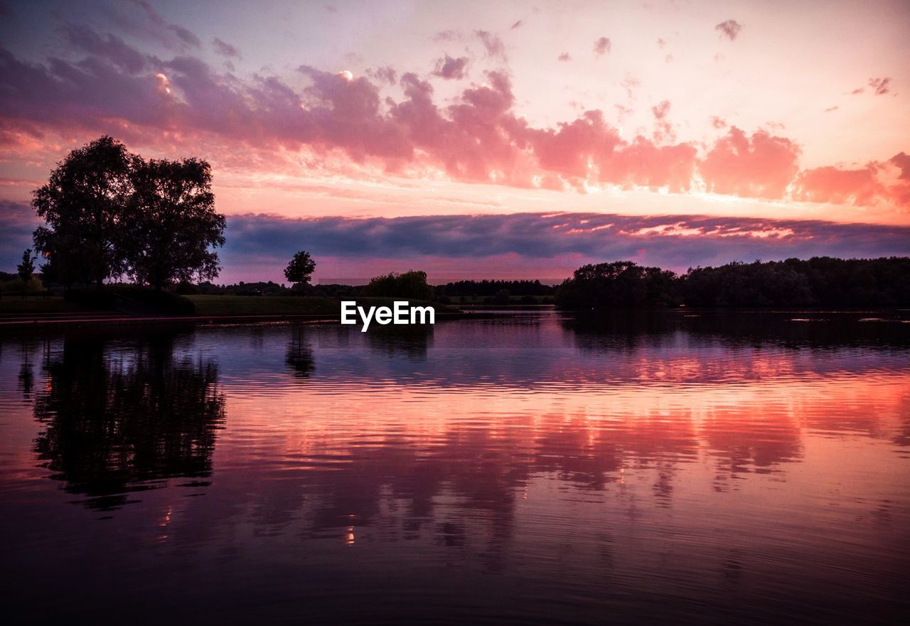 Sunset scene over a still lake