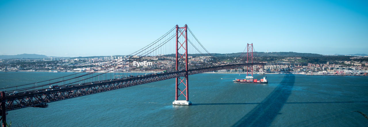 View of suspension bridge over sea