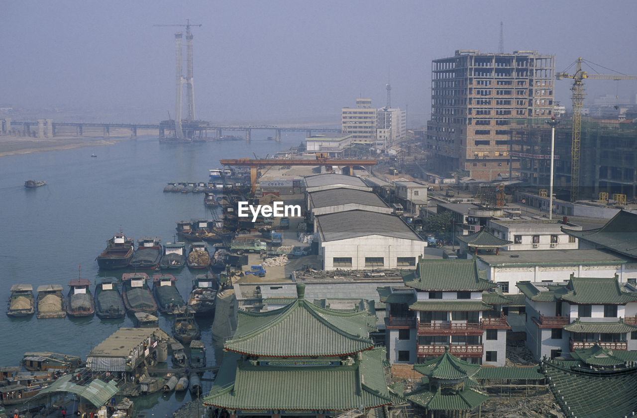 high angle view of cityscape against clear sky