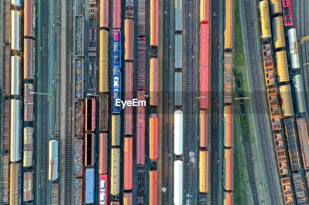 Aerial view of trains on tracks