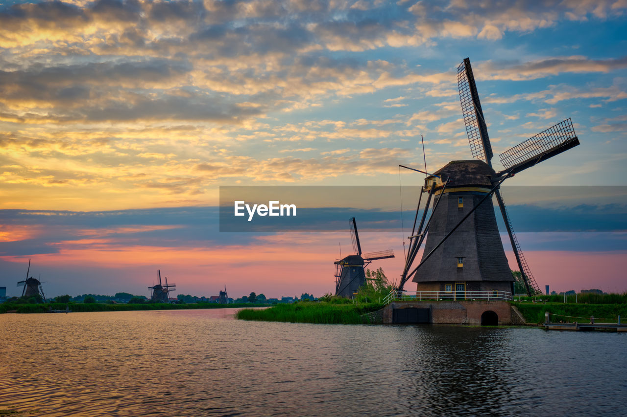 Windmills at kinderdijk in holland. netherlands