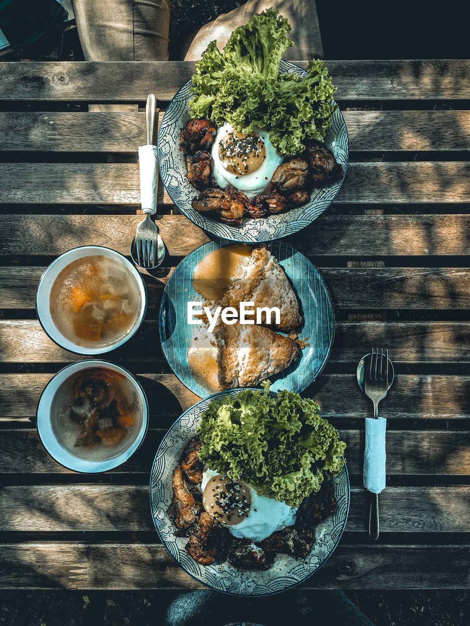 Foods on wooden table.