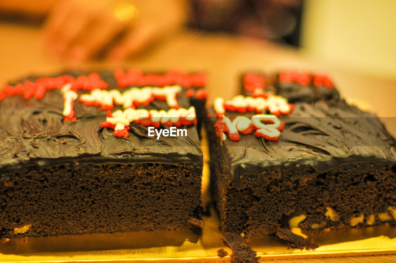 High angle view of chocolate cake