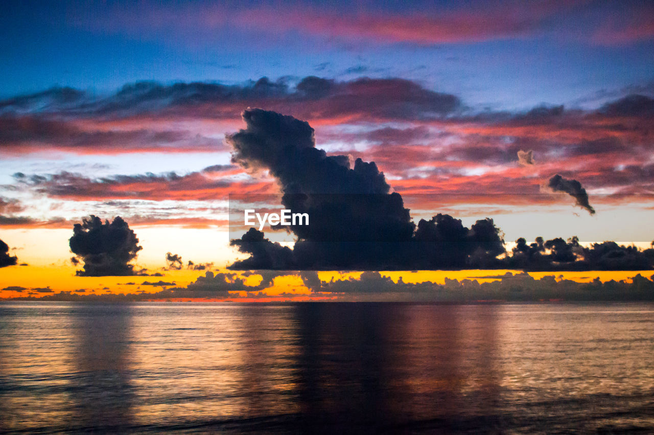 SCENIC VIEW OF SEA AGAINST ORANGE SKY