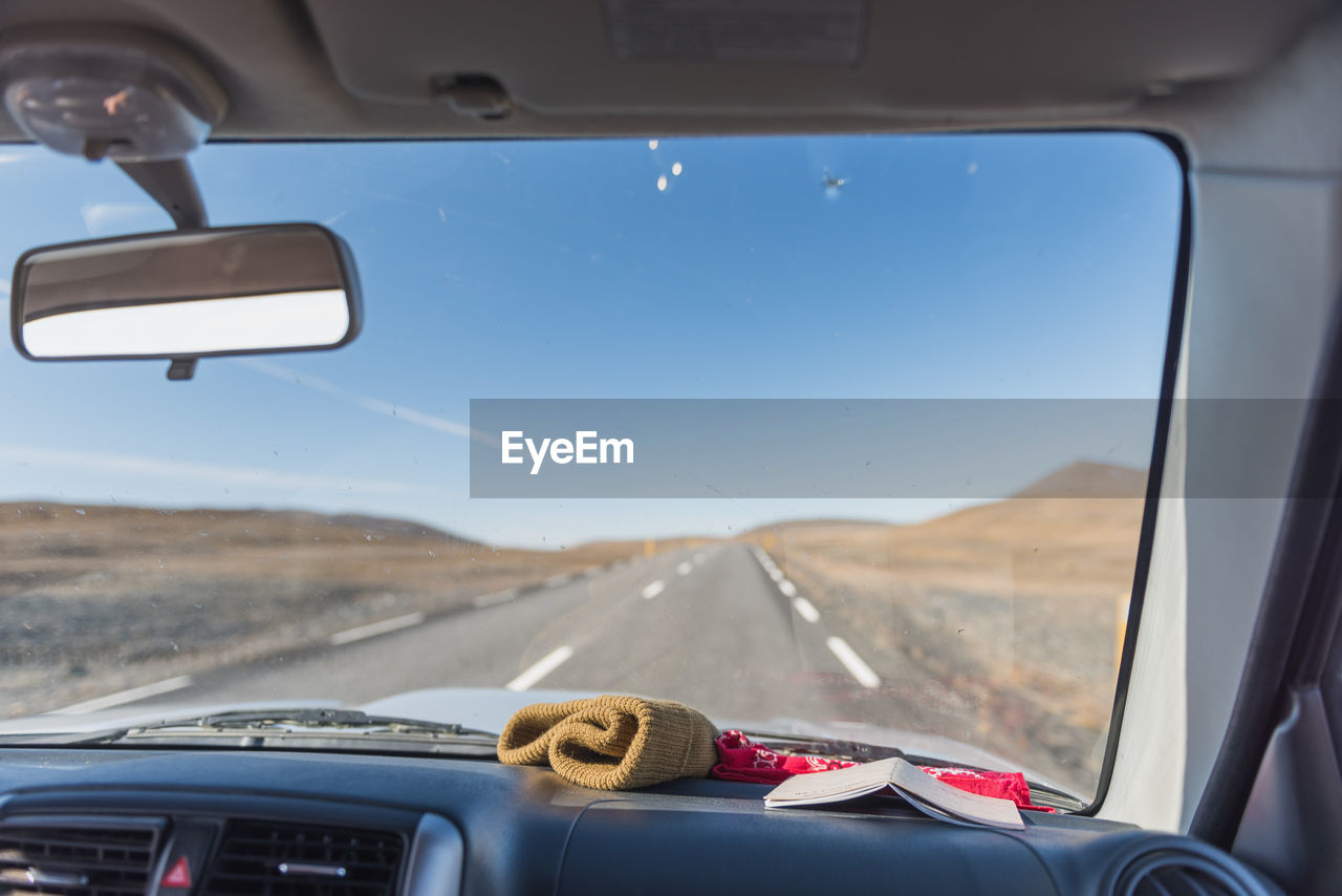 Interior of car on road