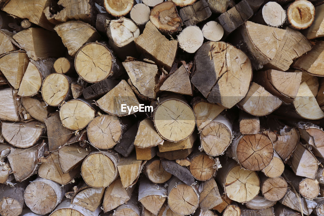 Firewood chopped and stacked, firewood background