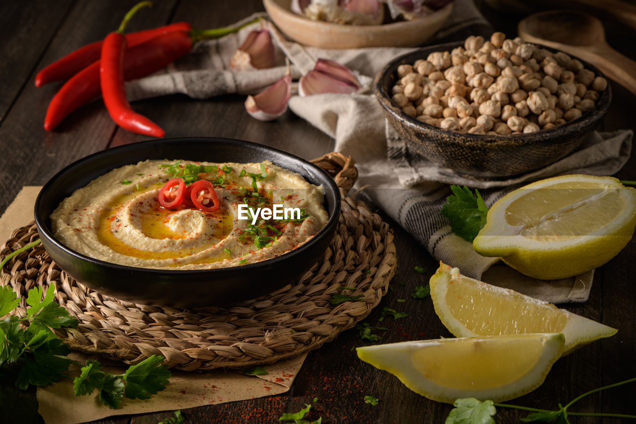 high angle view of food in plate on table