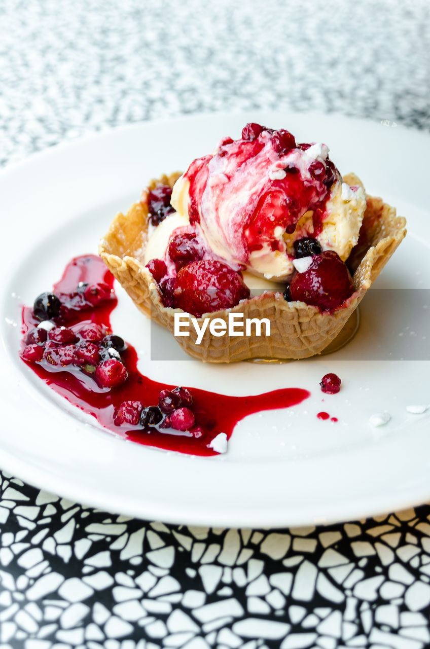 High angle view of dessert in plate