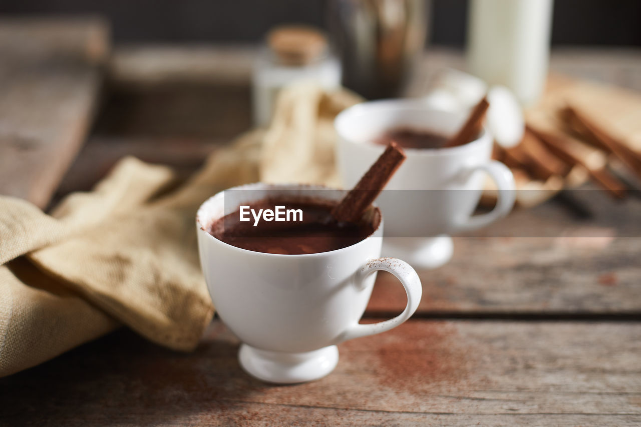 Close-up of coffee cup on table