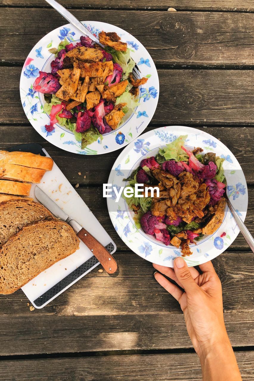 High angle view of vegan lunch on table
