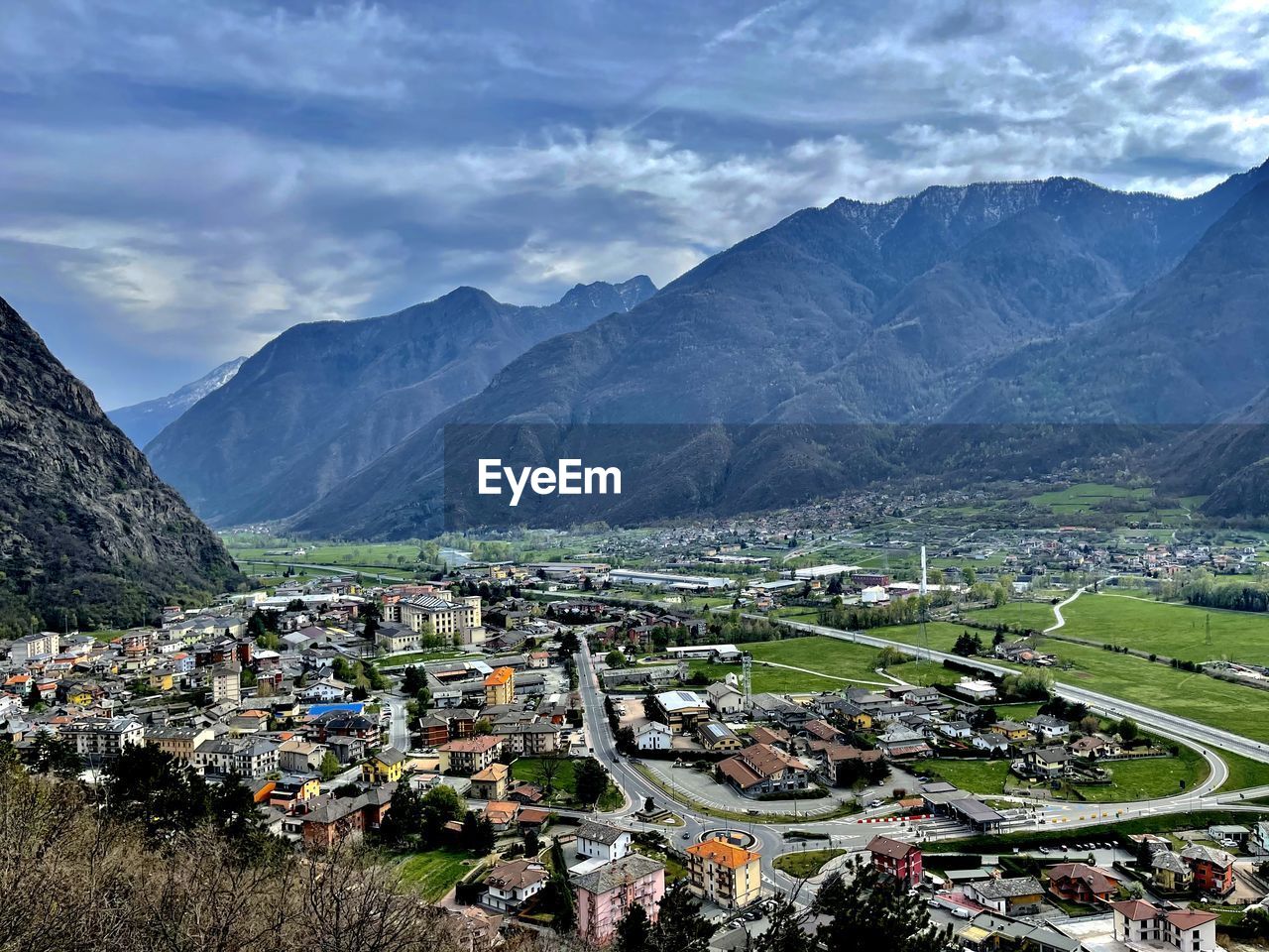 High angle view of townscape against sky