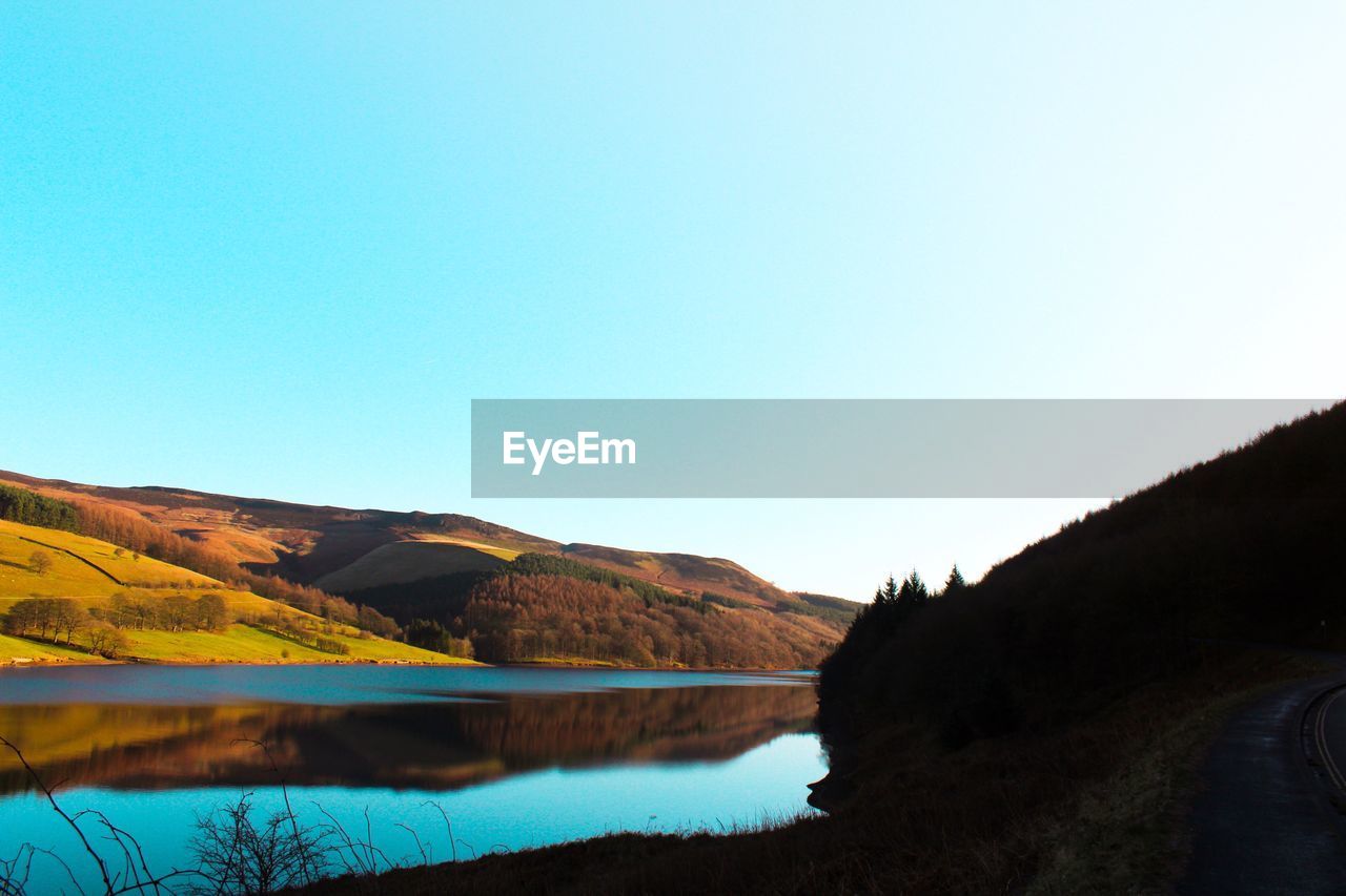 SCENIC VIEW OF LAKE AGAINST CLEAR SKY