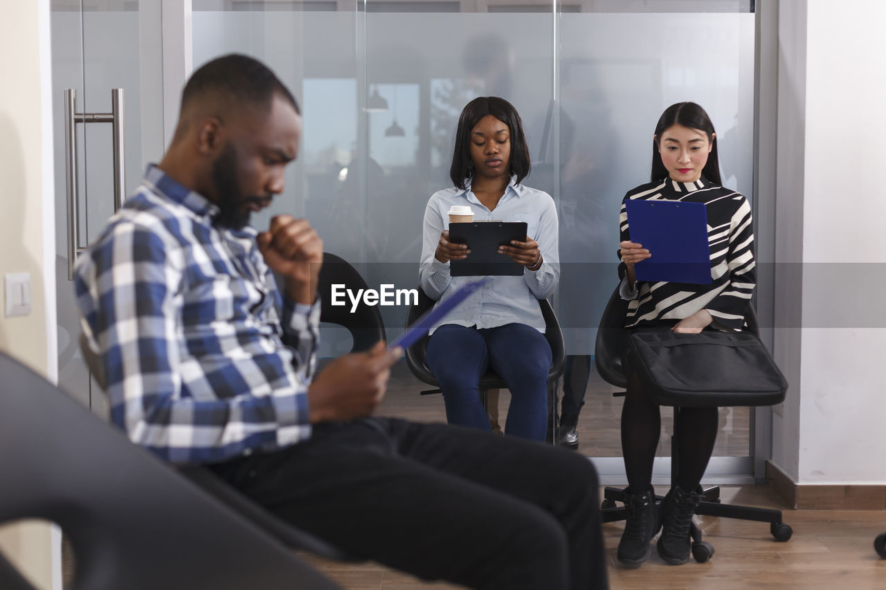 Candidate sitting for interview at office