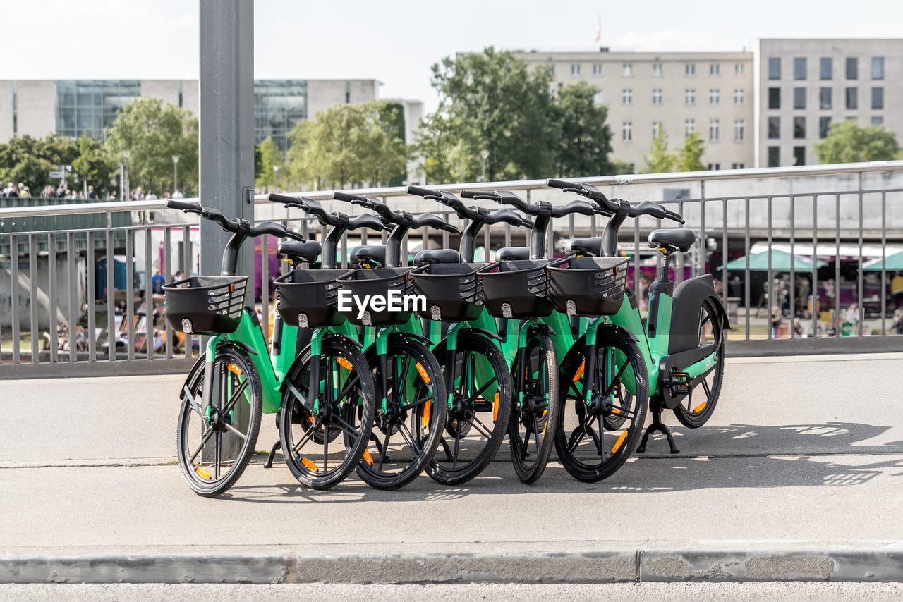 bicycles parked on street in city