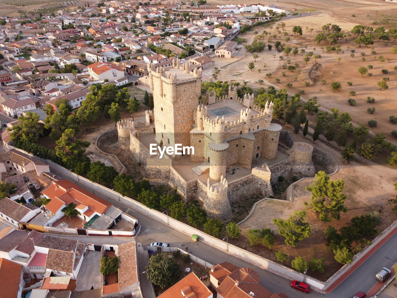 High angle view of old building in city