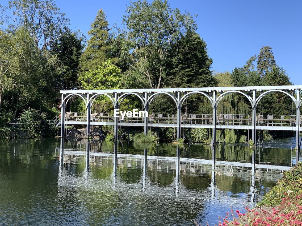 BRIDGE OVER RIVER AGAINST TREES