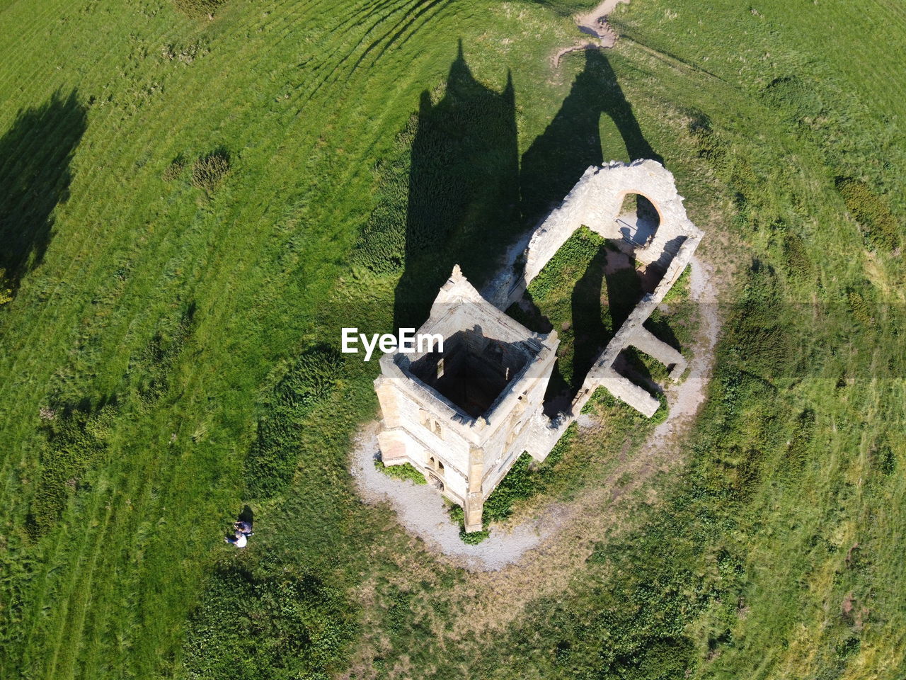 High angle view of ruined church