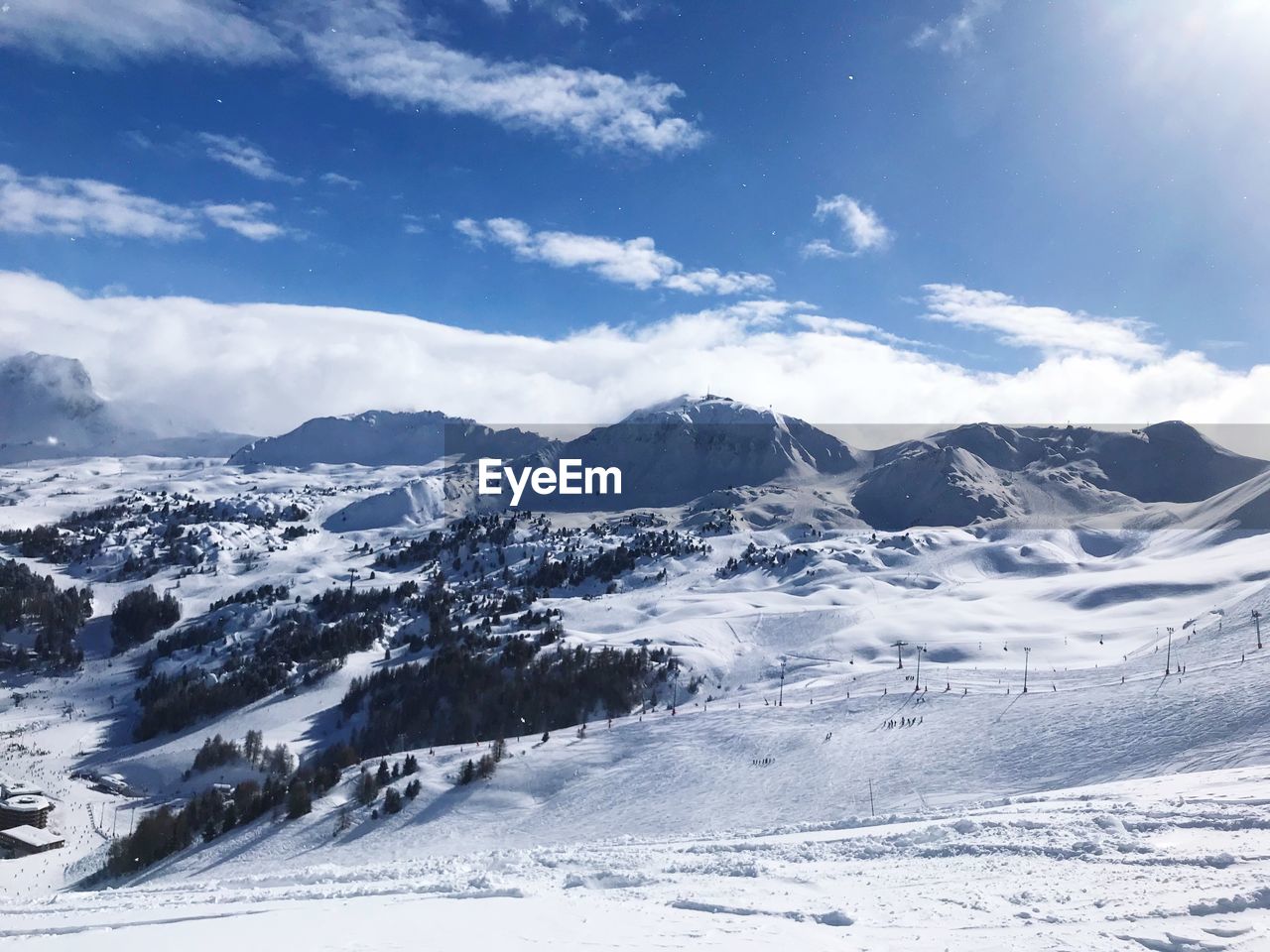 Scenic view of snowcapped mountains against sky