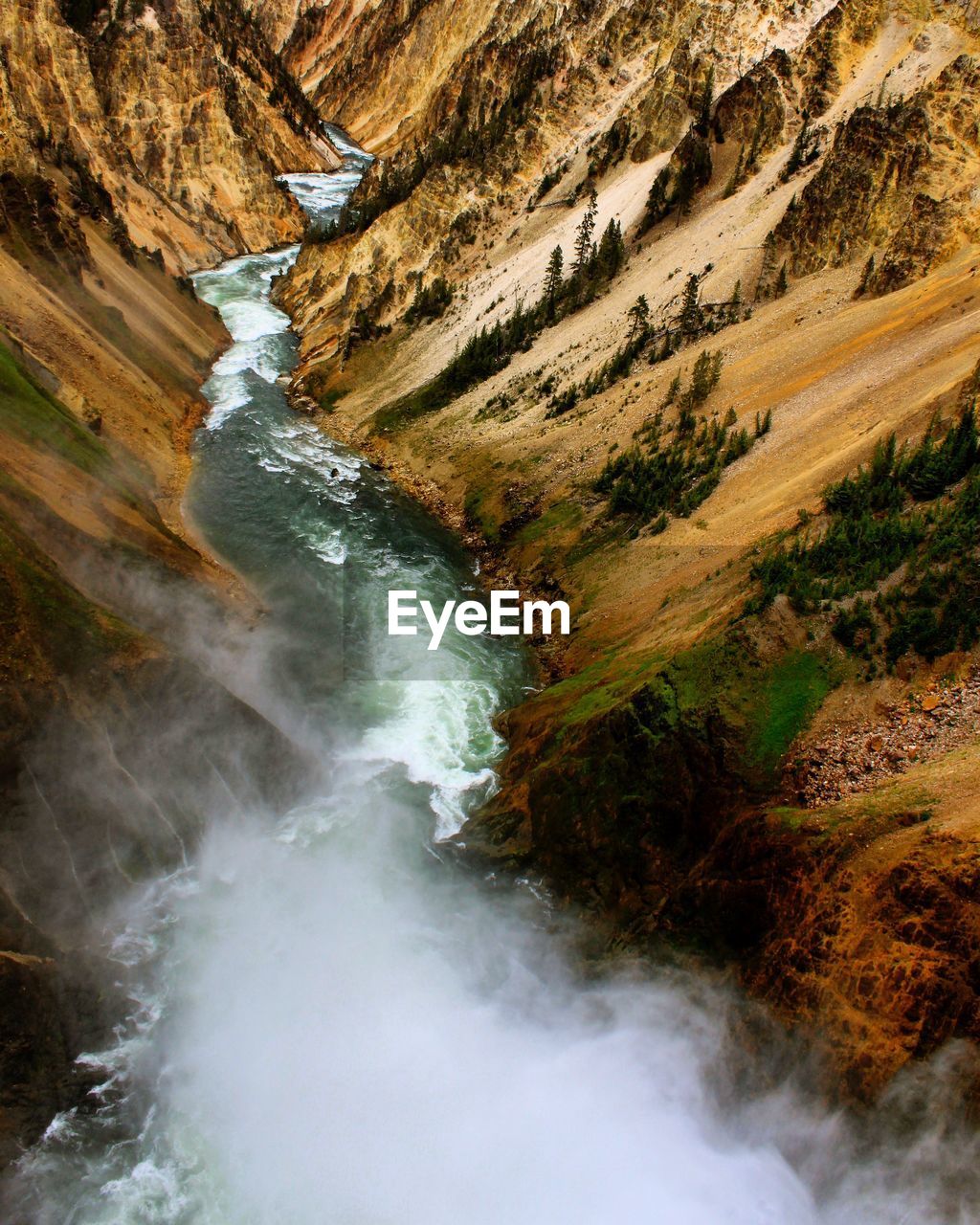 High angle view of yellowstone river amidst mountains
