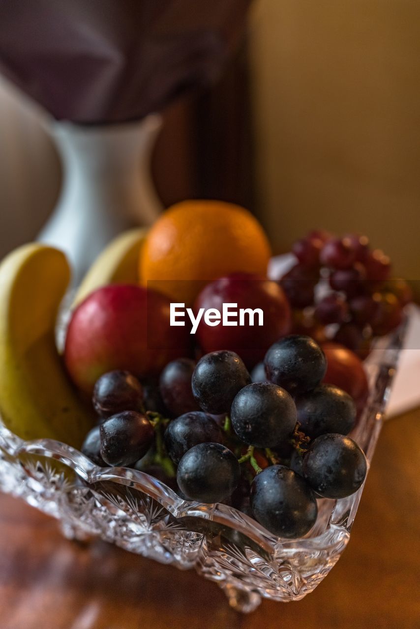 High angle view of fruit in bowl on table