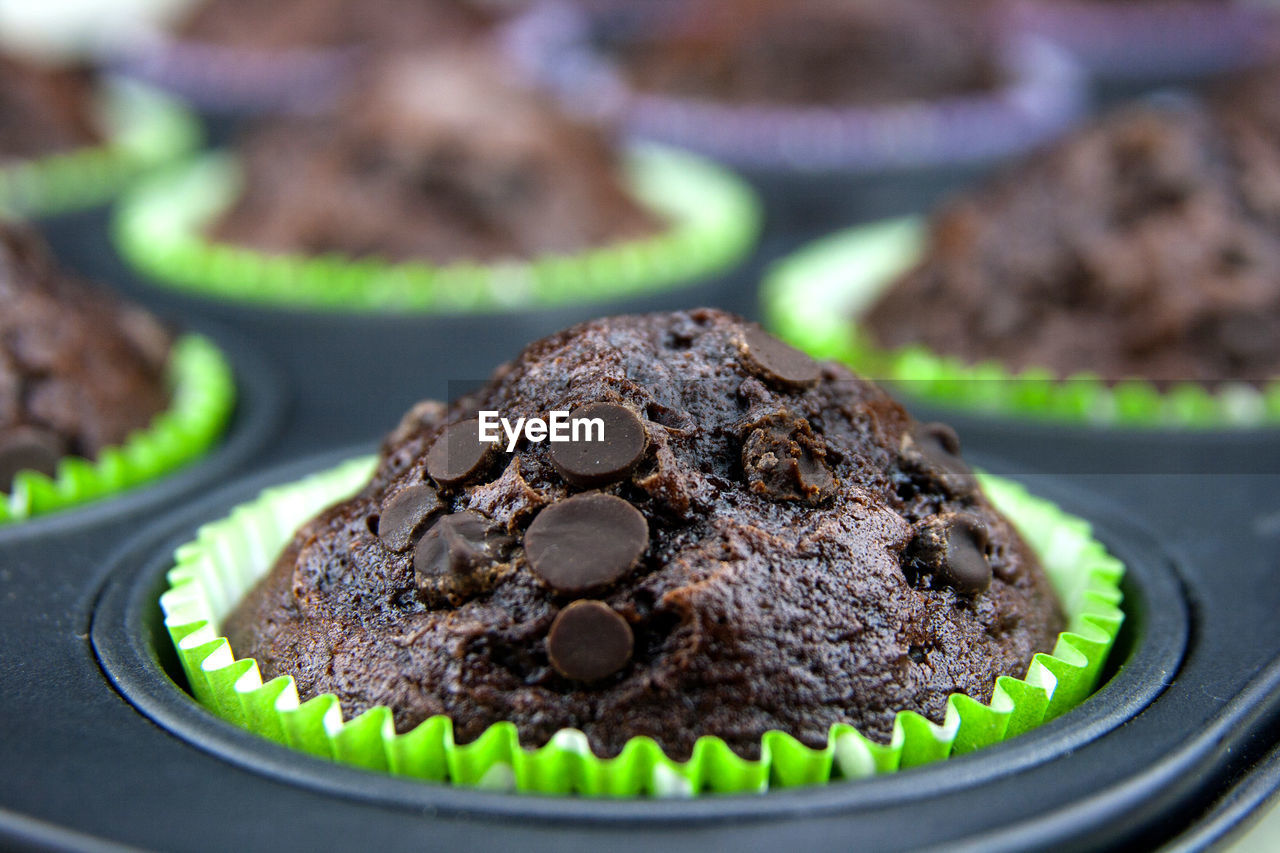 Close-up of cupcake in baking tray