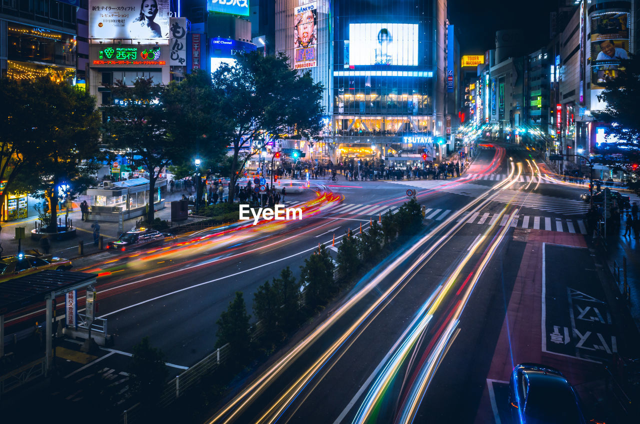 Light trails on city street at night