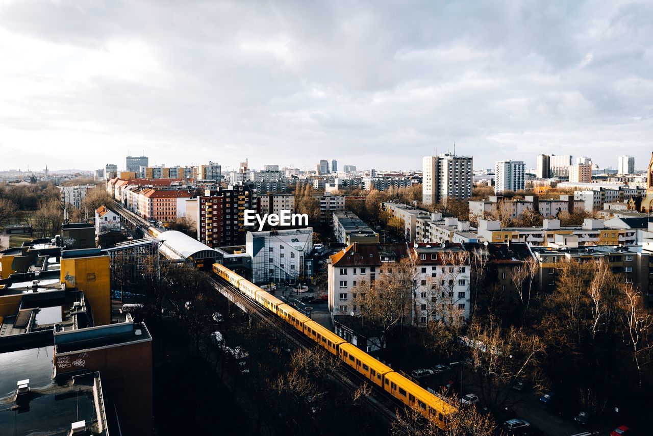 High angle view of cityscape against sky